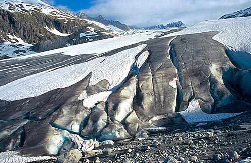 Mizející splaz ledovce Rhônegletscher